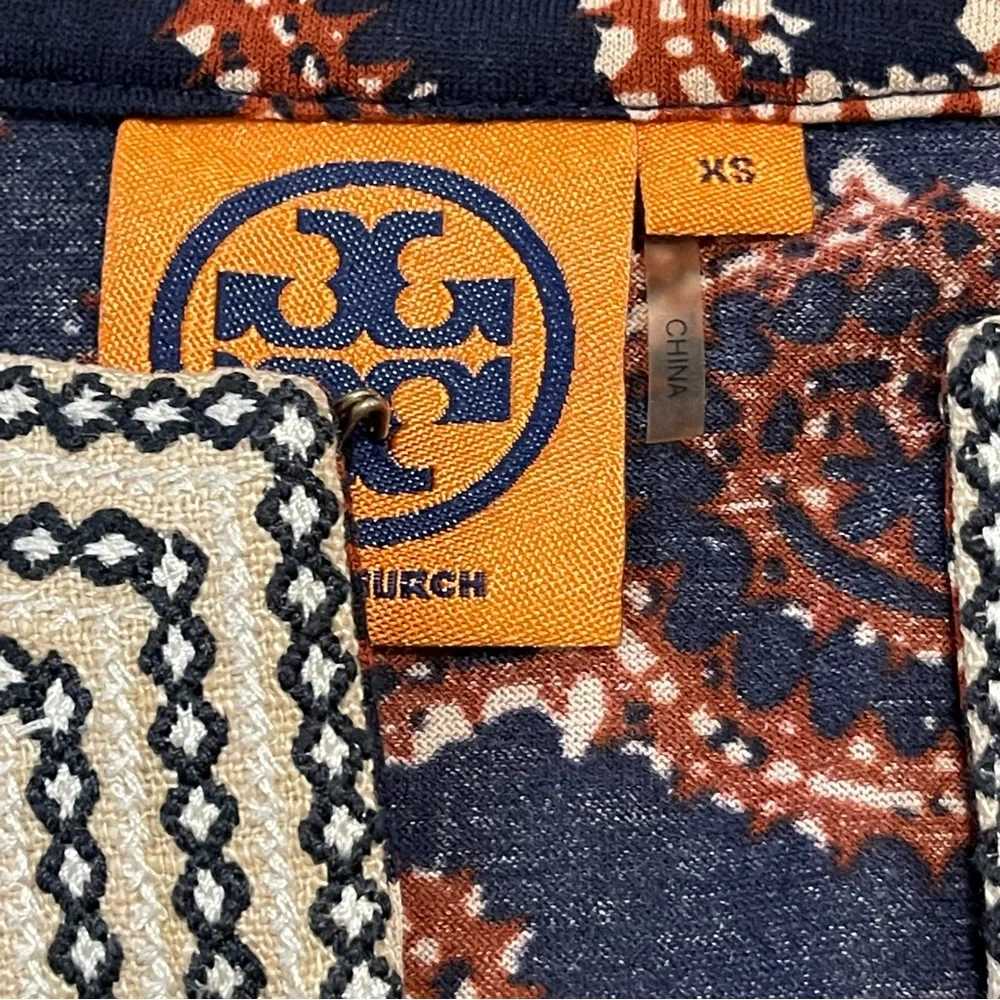 Tory Burch Silk Paisley Print Mandarin Collar Tunic Top XS